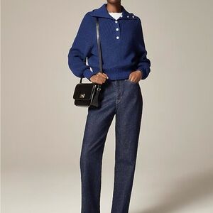 J. Crew Blue Size Medium Ribbed Cotton Button-Collar Sweater